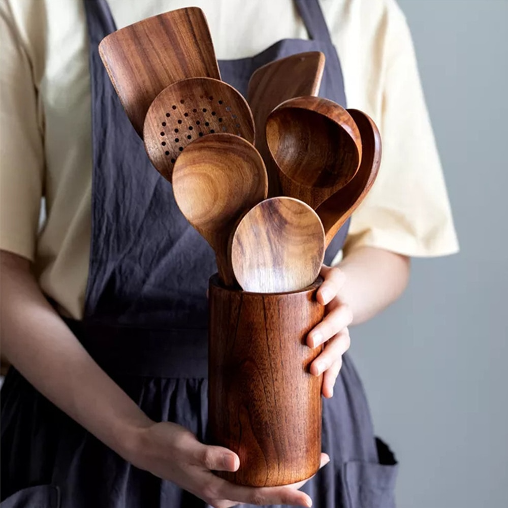 HomeTod™ Teak Wood 7 Piece Utensil Set