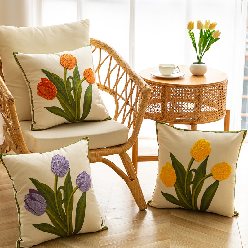 HomeTod™ Embroidered Tulip Pillow Cases