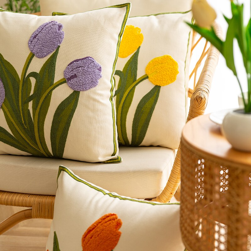 HomeTod™ Embroidered Tulip Pillow Cases