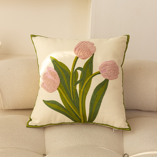 HomeTod™ Embroidered Tulip Pillow Cases