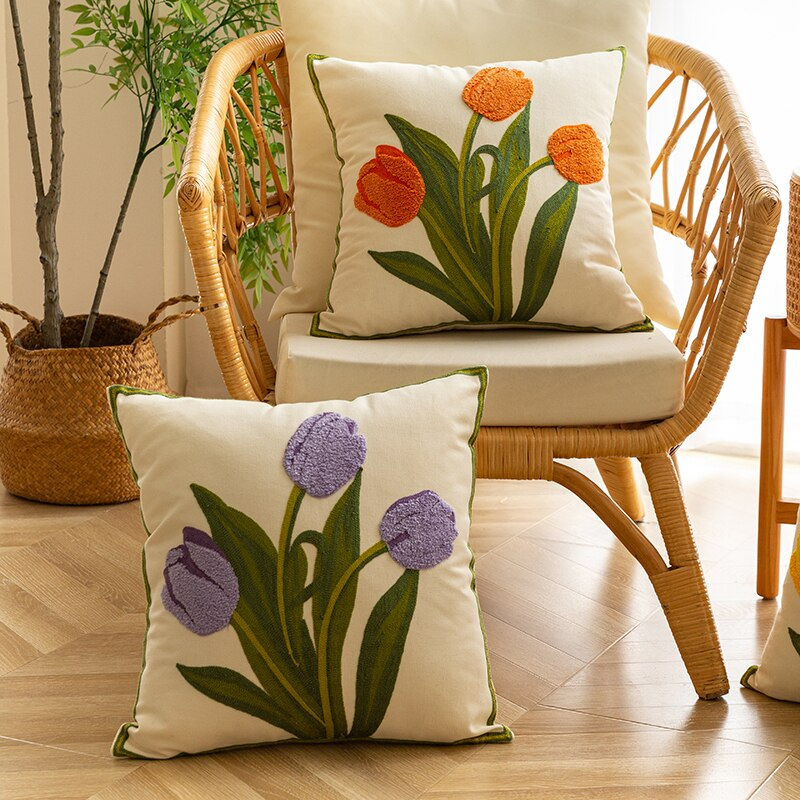 HomeTod™ Embroidered Tulip Pillow Cases