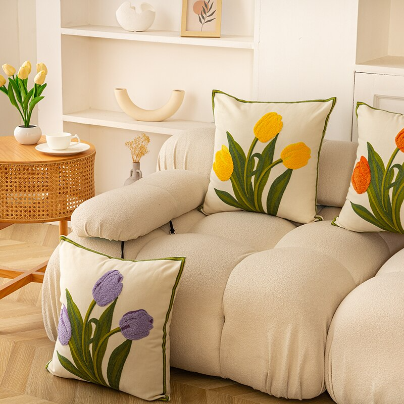 HomeTod™ Embroidered Tulip Pillow Cases