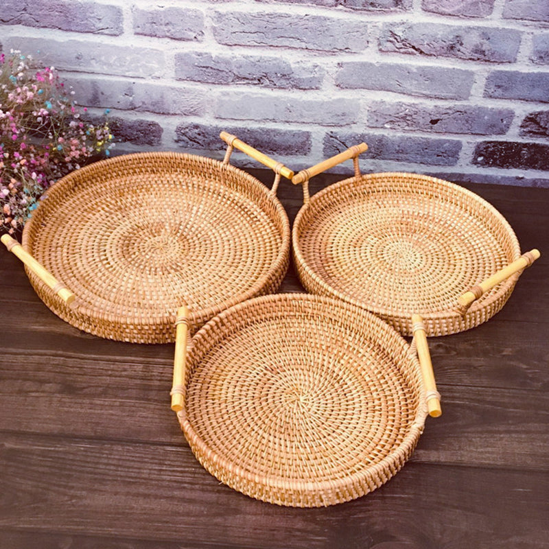 HomeTod™ Rattan Storage Trays With Wooden Handle