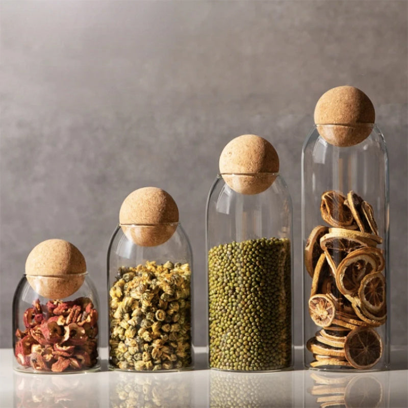 HomeTod™ 4pc Ball Cork Glass Jar Set